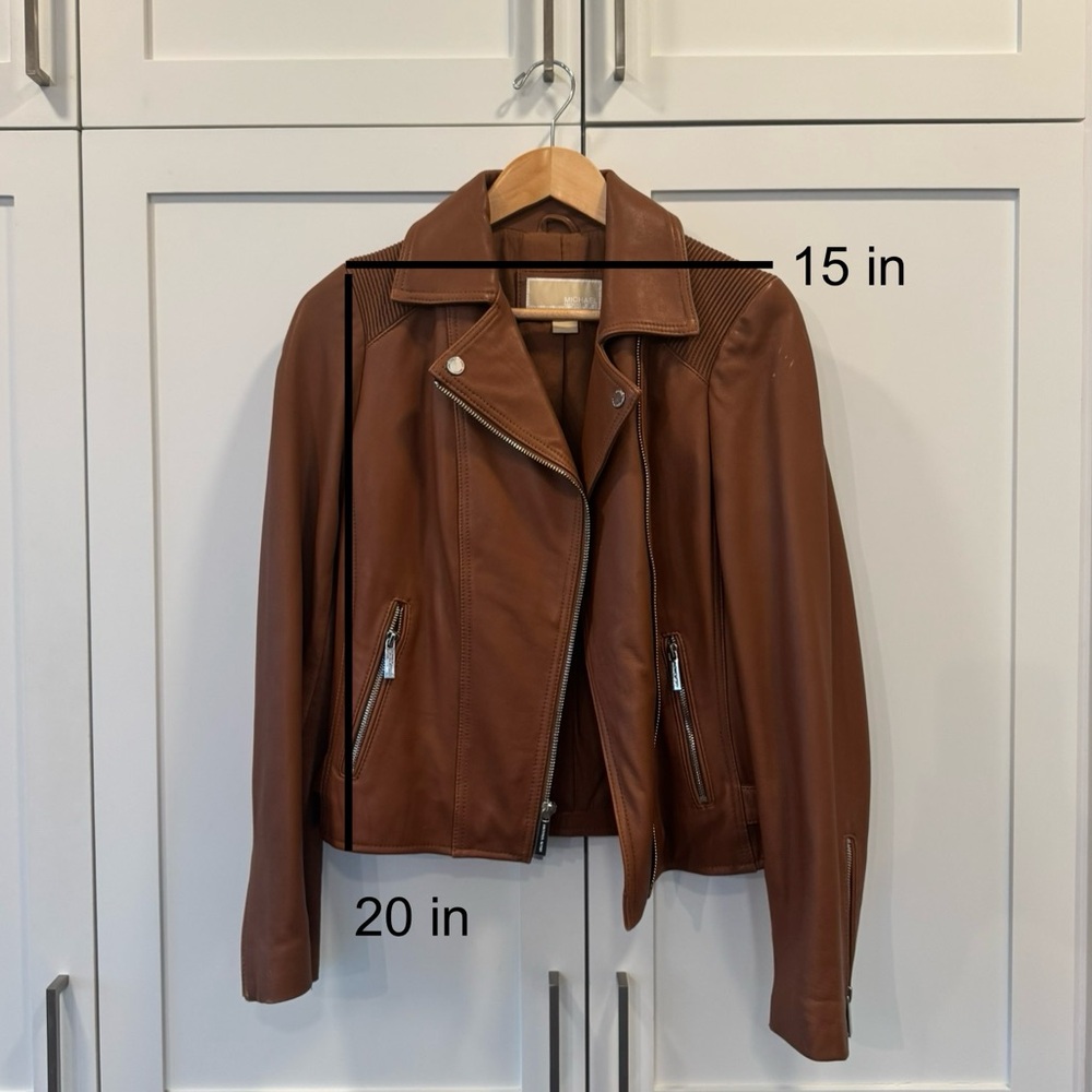 MICHAEL Michael Kors Brown Leather Moto Jacket Asymmetrical Zipper
